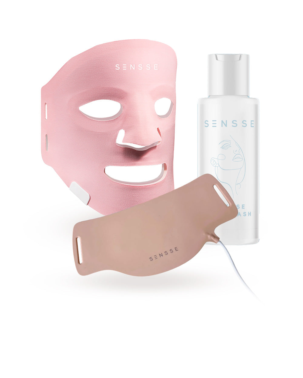 A pink LED skincare mask and neck LED mask.